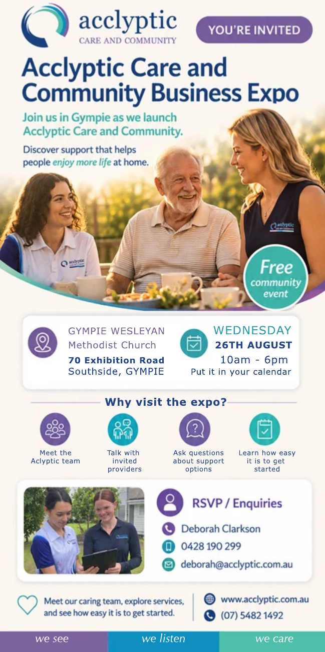 Acclyptic Care and Community Business Expo event flyer