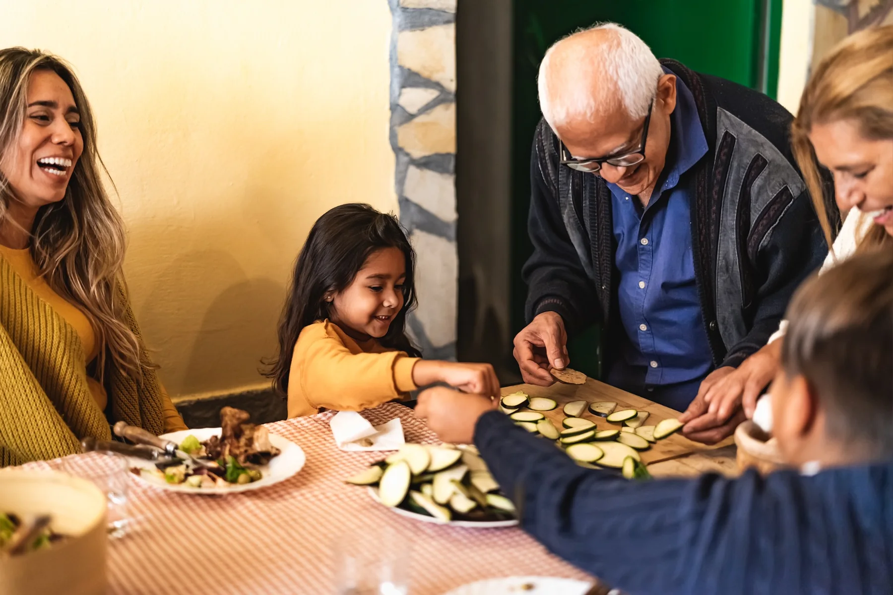 Family preparing a meal together