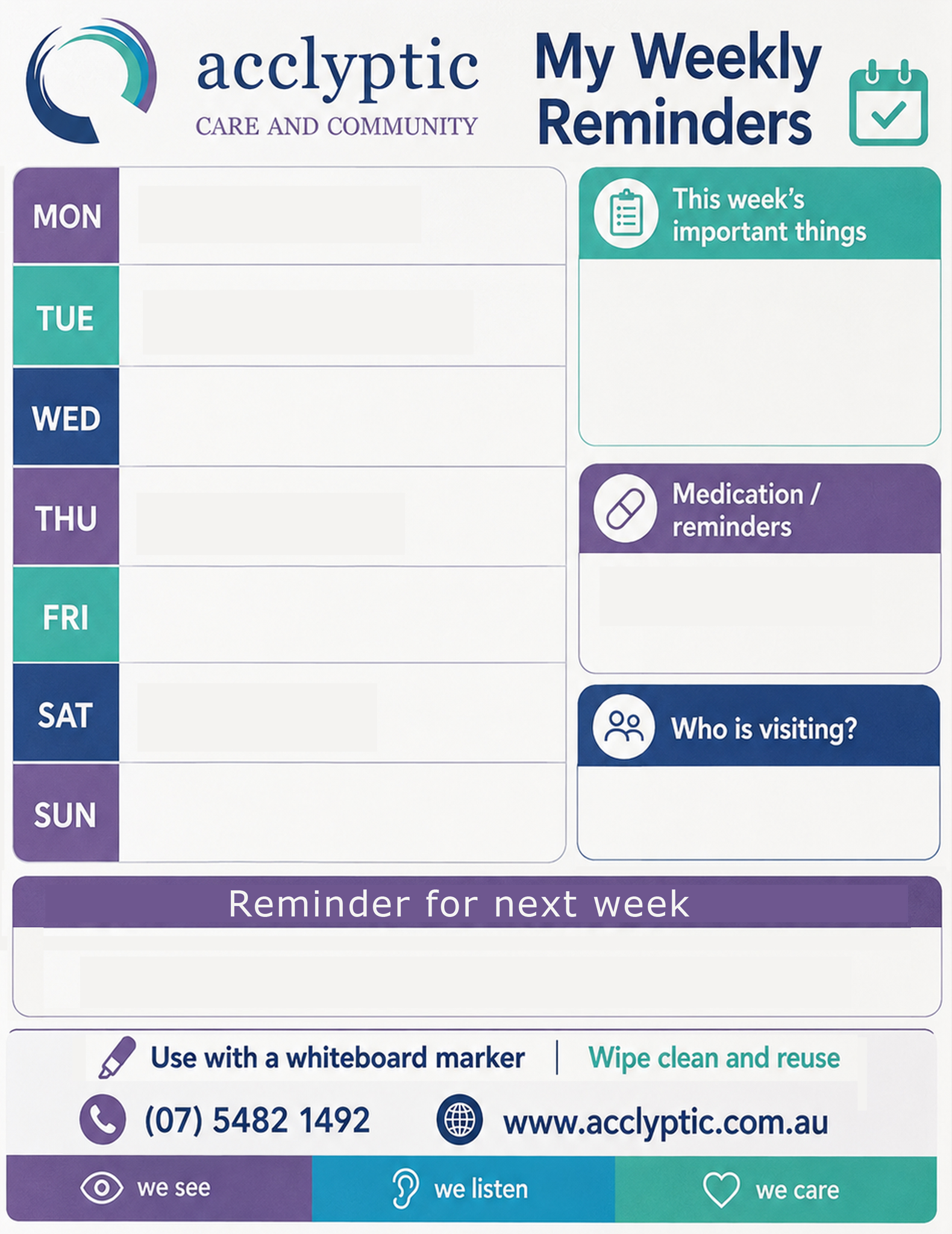Acclyptic My Weekly Reminders reusable whiteboard