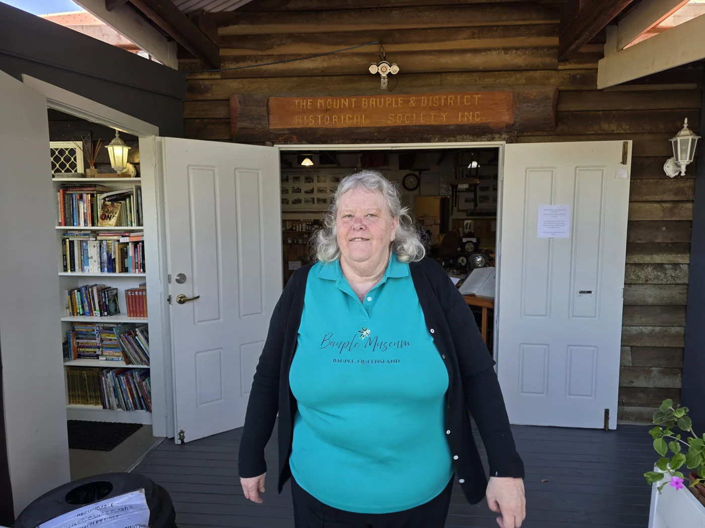 Loretta standing at the entrance to the Mount Bauple Historical Society museum