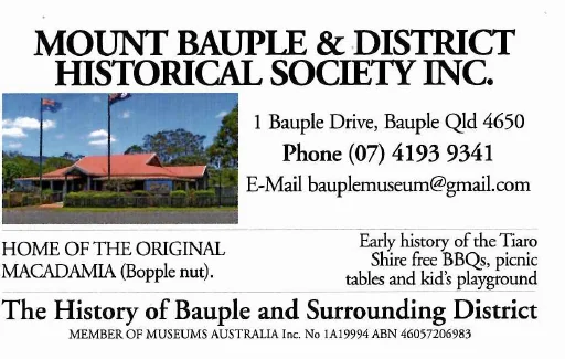 Mount Bauple and District Historical Society business card shared with Acclyptic by Loretta